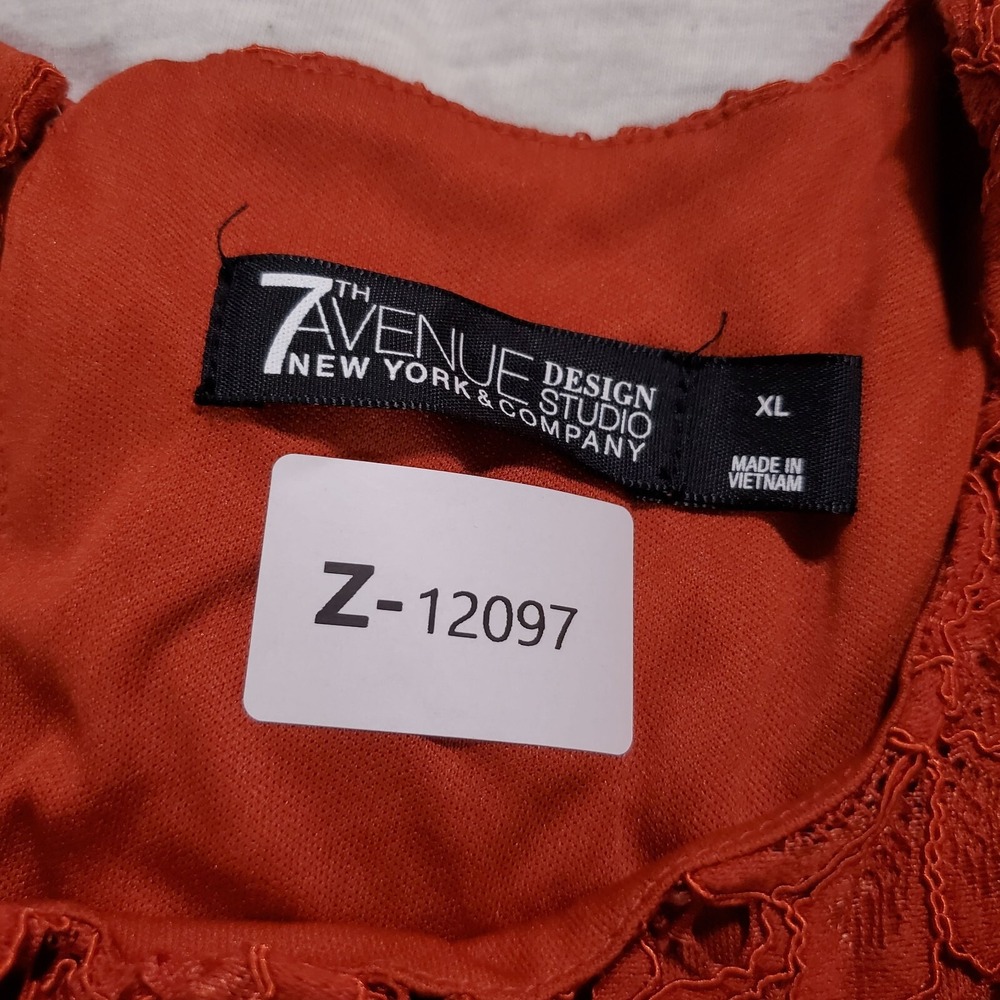 7th Avenue Women Top XL Orange Shirt Floral Crochet Lace Round Neck Keyhole - Picture 7 of 7